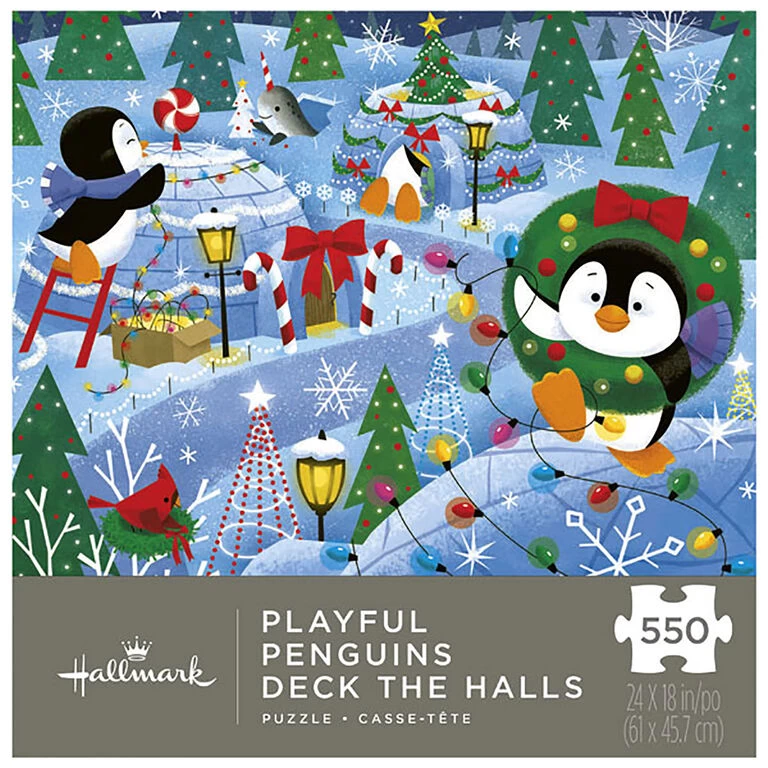 Hallmark Playful Penguins Deck The Halls Jigsaw Puzzle, 550 Pieces 1 Hallmark Playful Penguins Deck The Halls Jigsaw Puzzle, 550 Pieces