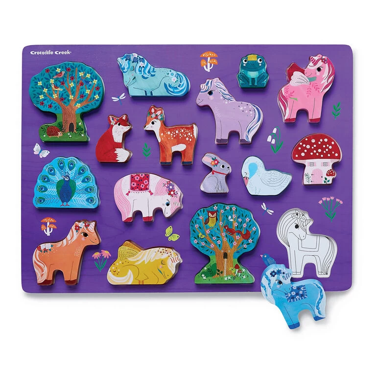 Crocodile Creek Unicorn Garden 16-Piece Wood Puzzle For Kids 1 Crocodile Creek Unicorn Garden 16-Piece Wood Puzzle For Kids